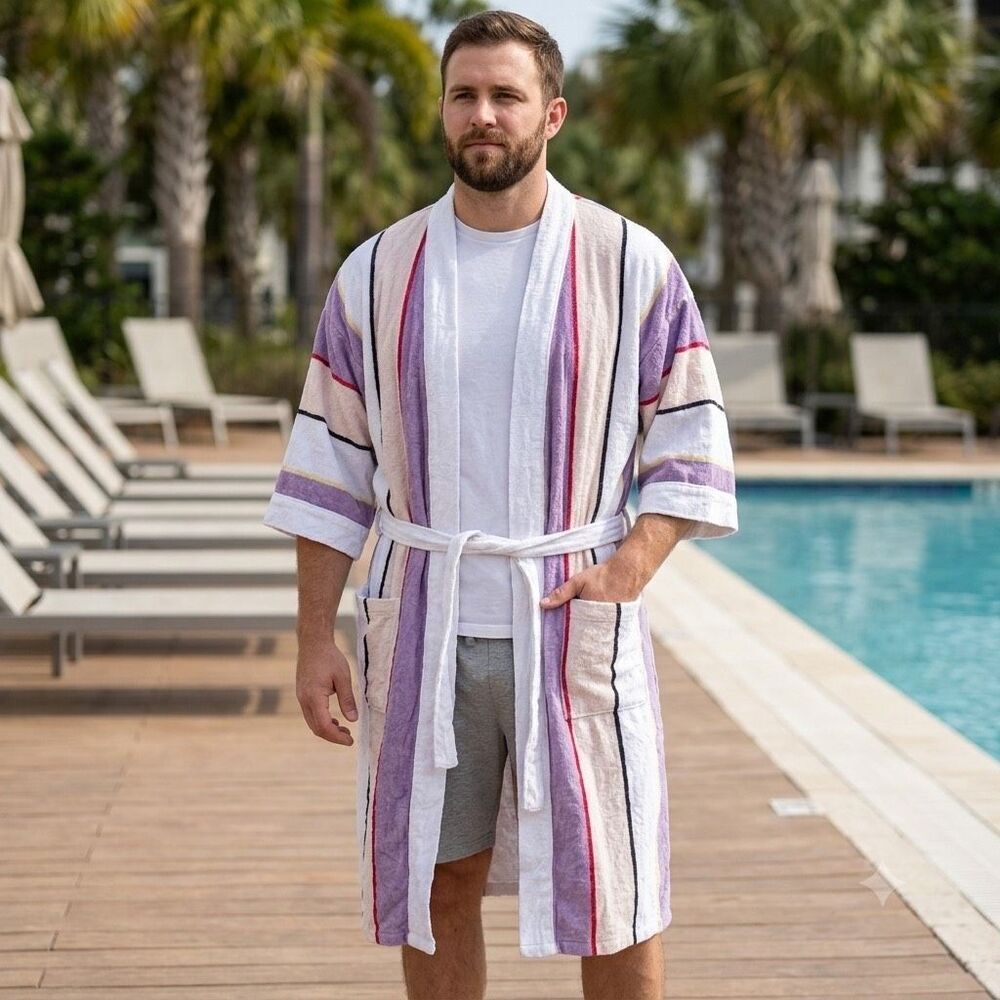 Vintage Oceanmaire chest size 36-48 men’s terry cloth striped pool robe.